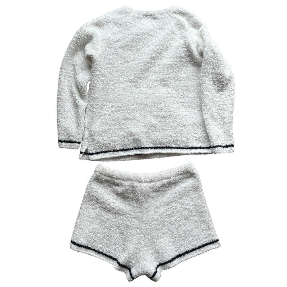 Barefoot Dreams CozyChic Lounge Set White Black Trim Small Soft Knit Pajama Set - Picture 5 of 11